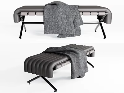 Modern Grey Ottoman Footstool With Soft Blanket Leather Surface And Metal Legs 3d model
