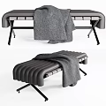 Modern Grey Ottoman Footstool With Soft Blanket Leather Surface And Metal Legs