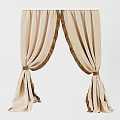 Elegant Beige Curtains With Brown Edge Trim And Tiebacks For Living Room Decor