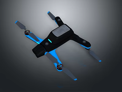 Professional Quadcopter Drone With Blue LED Lights And Black Frame Design 3d model