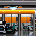 Modern Internet Cafe Interior With Front Counter Gaming Computers And Comfortable Seats 3d model