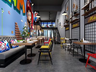 Mario Theme Restaurant Industrial LOFT Restaurant 3d model