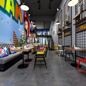Mario Theme Restaurant Industrial LOFT Restaurant 3d model