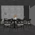 Private Dining Room Interior With Round Table Six Chairs Calligraphy Wall And Soft Lighting 3d model