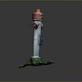 Blue Fire Hydrant With Red Top Standing On Green Grass Base