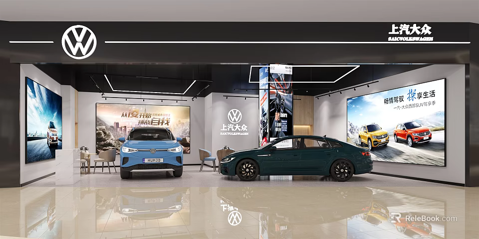 SAIC Volkswagen 4S Store Modern Showroom with Electric Car and Sedan Vehicle 3d model 