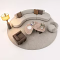 Curved Light Gray Sofa Set with Brown Cushions Round Rug Coffee Table and Floor Lamp