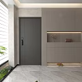 Modern Foyer Hallway With Tile Flooring Plants And Storage Cabinets