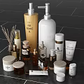Stylish Bathroom Accessories Including Lotion Bottles Fragrance Sticks and Candles Jars