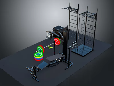 Home Gym Equipment Setup With Barbell Dumbbells Bench Press And Power Rack 3d model