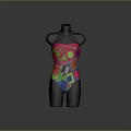 Colorful One Piece Swimsuit With Geometric Patterns On Black Mannequin