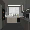 Modern Kitchen Interior With Wooden Cabinets White Refrigerator Oven Sink Window And Countertop