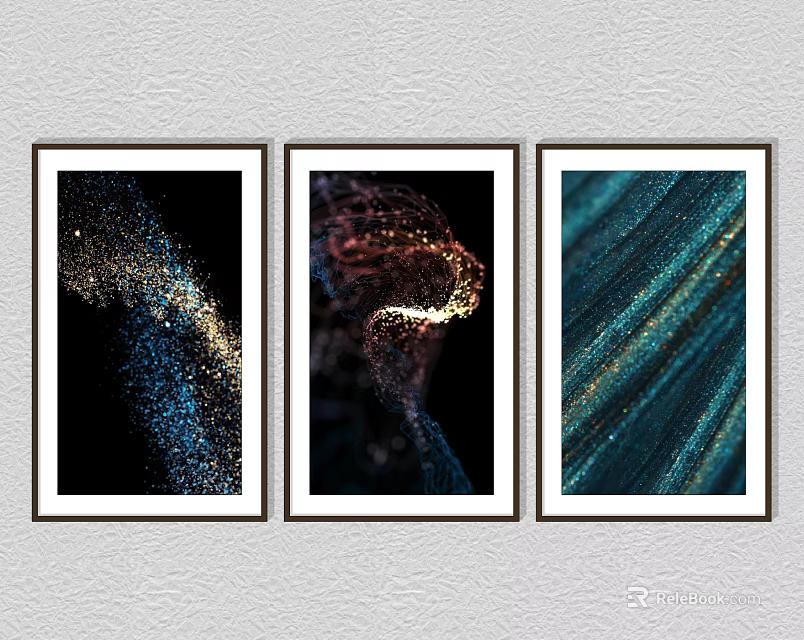 Modern Abstract Framed Wall Art With Three Colorful Patterned Pieces And Textured Design 3d model 
