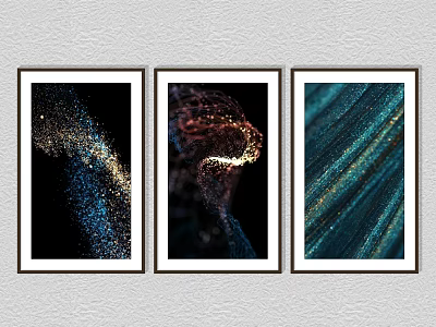 Modern Abstract Framed Wall Art With Three Colorful Patterned Pieces And Textured Design 3d model