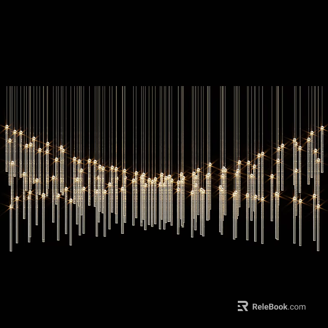 Modern Linear Hanging Chandelier With Crystal Glass Strips And Bright Lighting 3d model 