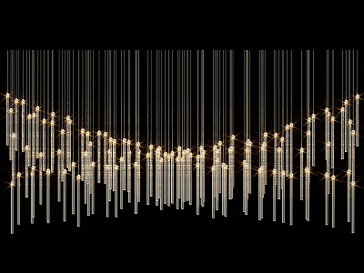 Modern Linear Hanging Chandelier With Crystal Glass Strips And Bright Lighting 3d model