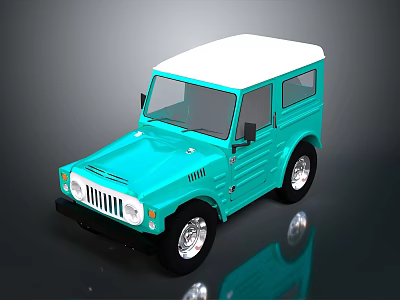 Turquoise Vintage Off Road Vehicle With White Roof And Shiny Wheels 3d model