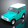 Turquoise Vintage Off Road Vehicle With White Roof And Shiny Wheels