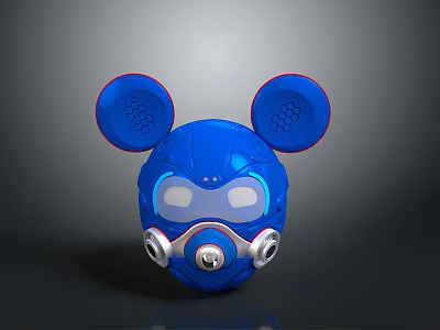 Blue Mickey Mouse Head Shaped Helmet With Red Rimmed Ears Transparent Goggles And Silver Parts 3d model