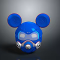 Blue Mickey Mouse Head Shaped Helmet With Red Rimmed Ears Transparent Goggles And Silver Parts