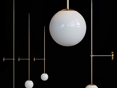 Modern Minimalist Wall Lamps With White Sphere Shades And Golden Brackets For Home Interior 3d model