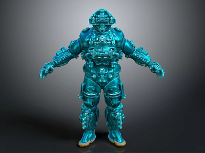 Blue Biomechanical Sci Fi Character With Full Body Armor 3d model