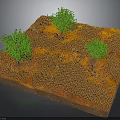 Square Landscape With Orange Brown Ground Three Green Trees And Dry Grass