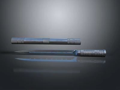 Reflective Metallic Weapon Design Featuring Textured Silver Knife And Sheath On Gray Background 3d model