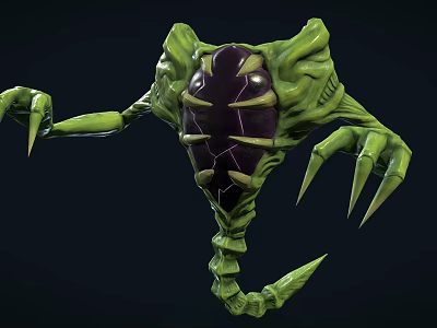 Green Monster Game Movie Character With Purple Body Claws And Scorpion Like Tail 3d model