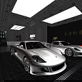 Professional Auto Service Store With Two White Sports Cars And Maintenance Equipment