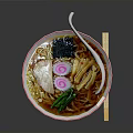 Traditional Ramen Bowl With Sliced Pork Fish Cake Green Onions And Wooden Chopsticks