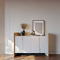 Elegant Modern Entryway Cabinet Sideboard With Dried Flowers Vase And Decorative Painting Clock