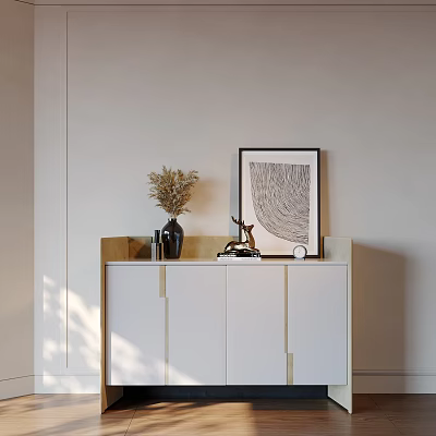 Elegant Modern Entryway Cabinet Sideboard With Dried Flowers Vase And Decorative Painting Clock 3d model