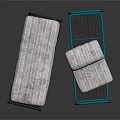 Black And Blue Metal Frame Beds Featuring Plaid Striped Mattress And Rolled Up Mattress
