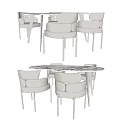 Modern Dining Table Set With Oval Marble Pattern Tabletop And Upholstered Chairs 3d model