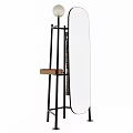 Oval Standing Mirror with Black Metal Stand and Small Wooden Shelf in Home Interior Decor