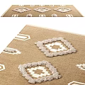 Beige Square Rug With White Diamond Patterns And Geometric Accents For Home Decor