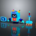 Blue Cartoon Game Character Robot With Goggles Yellow Decorations Side Tools And Device 3d model