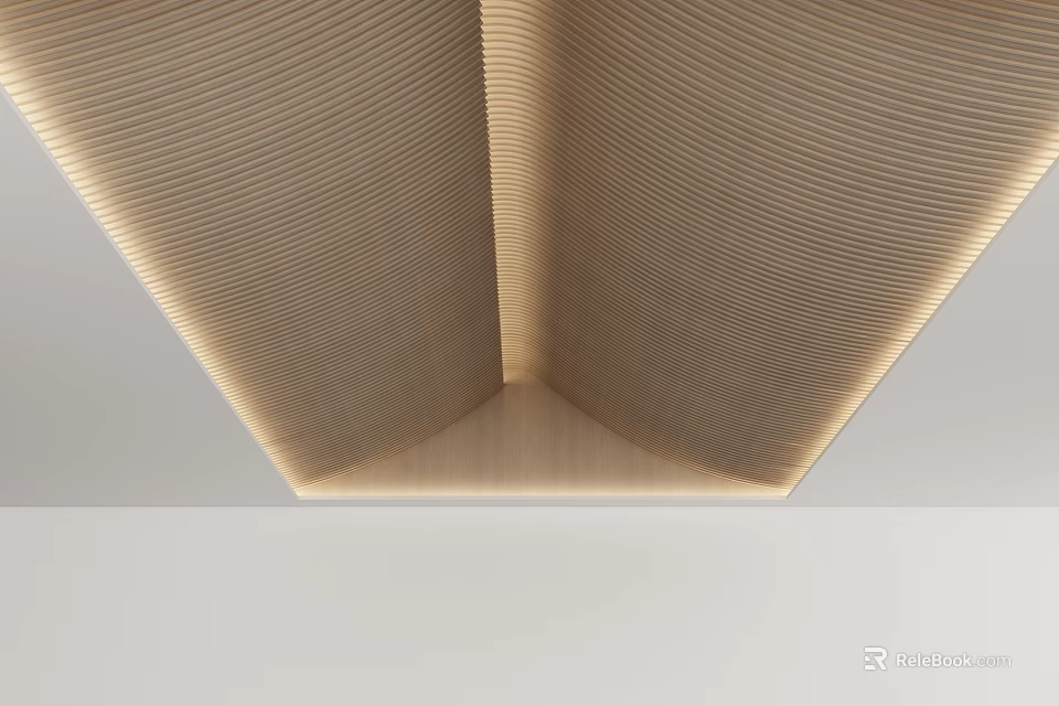 Modern Textured Ceiling Design With Illuminated Angular Edges And LED Lighting 3d model 