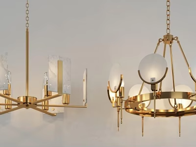 Modern Chandeliers With Elegant Golden Metal Frame And Glass Shades Design 3d model