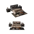 Modern Double Bed Interior With Nightstands Bedding Area Rug And Decor Items