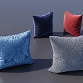 Decorative Assorted Color Pillows With Blue Floral Pattern Dark Blue Red And Gray Textured Fabric