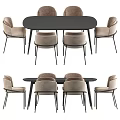 Modern Dining Table Set With Black Tabletop And Beige Upholstered Chairs 3d model