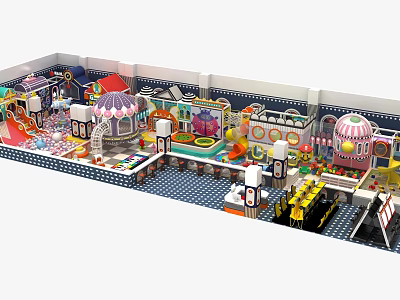 Colorful Indoor Playground Featuring Slides Trampoline Carousel And Various Play Areas 3d model