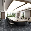 Modern Conference Room With Table Chairs Projector Screen And Natural Light 3d model