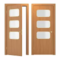 Wooden Swing Doors Featuring Three Glass Panels With Gold Frames And Handles