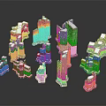 Transparent City Building Models With High Rise Low Rise Structures On Black Background And Reflections