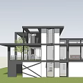 Modern Detached Villa With Contemporary Architecture Glass Walls Balcony And Greenery