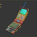 Vintage Orange Flip Mobile Phone With Antenna Green Screen And Keypad