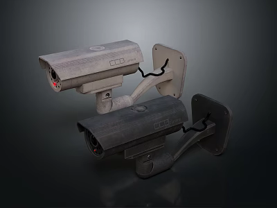 Security Cameras Outdoor Mounted With Brackets And Red Indicator Lights 3d model